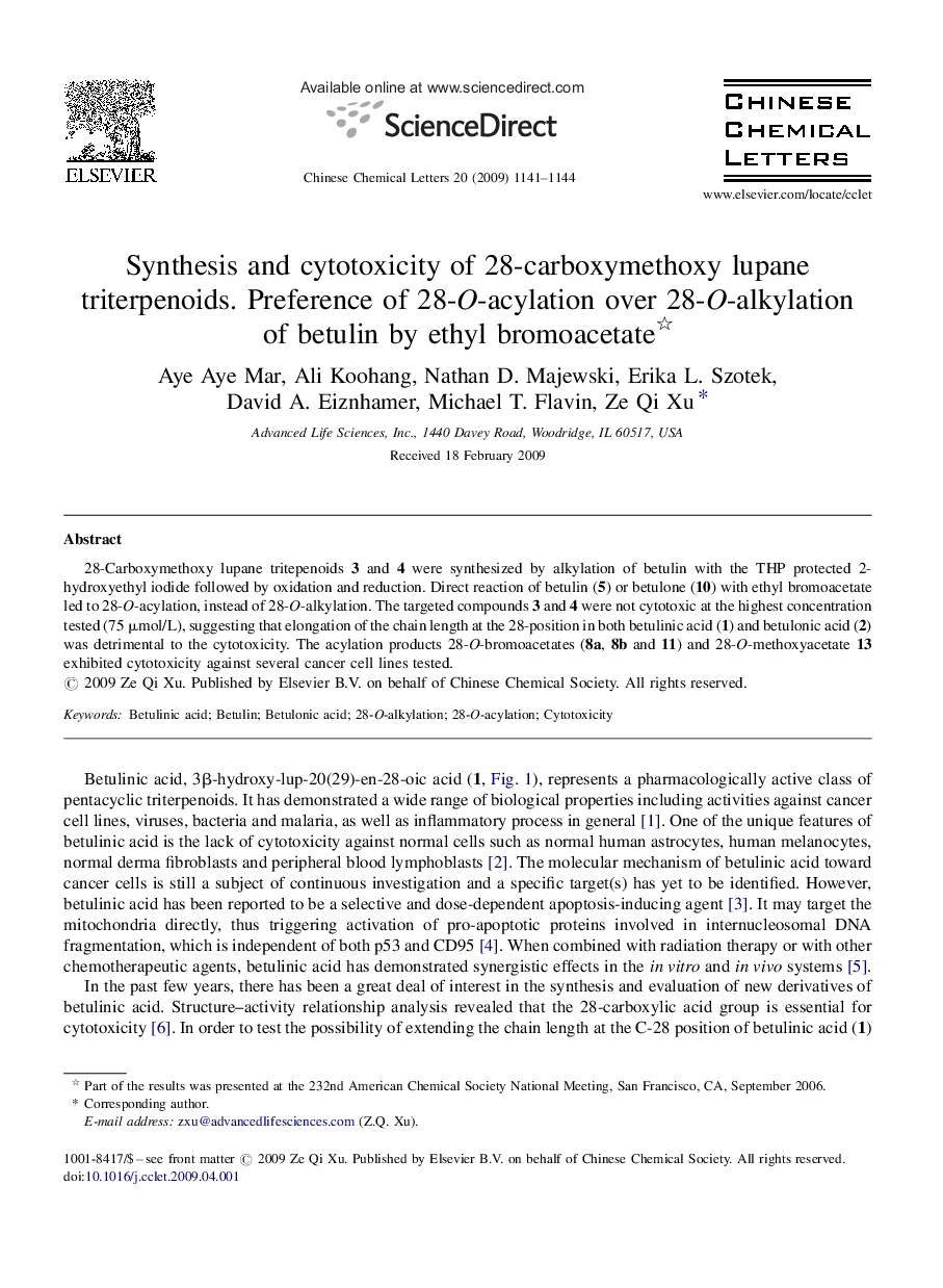 Synthesis and cytotoxicity of 28-carboxymethoxy lupane triterpenoids. Preference of 28-O-acylation over 28-O-alkylation of betulin by ethyl bromoacetate