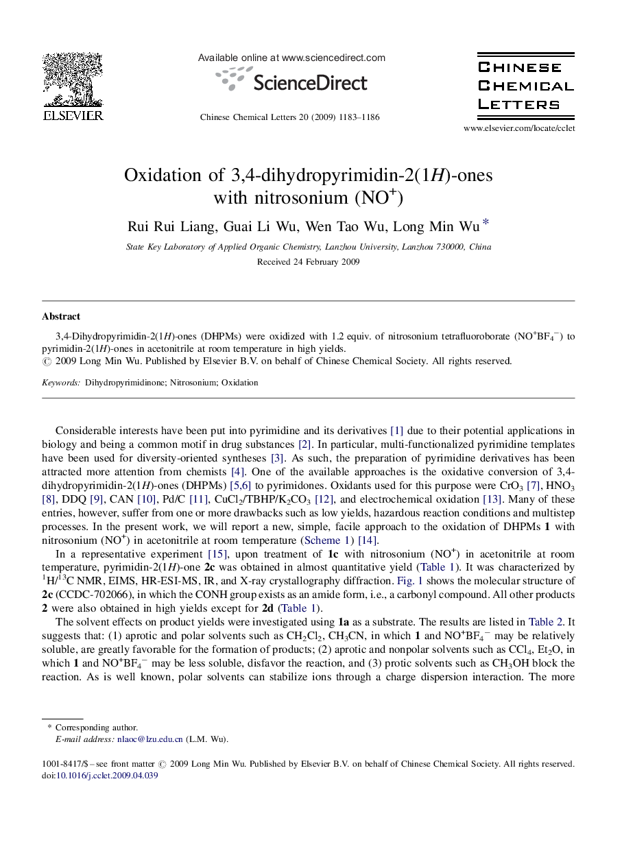 Oxidation of 3,4-dihydropyrimidin-2(1H)-ones with nitrosonium (NO+)