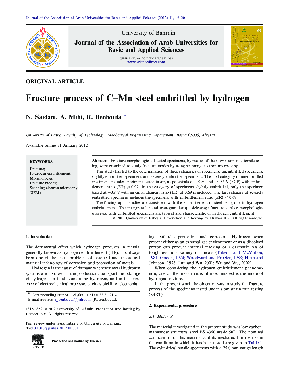 Fracture process of C–Mn steel embrittled by hydrogen