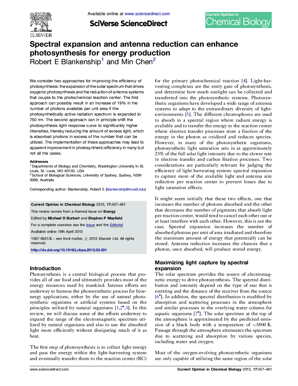 Spectral expansion and antenna reduction can enhance photosynthesis for energy production