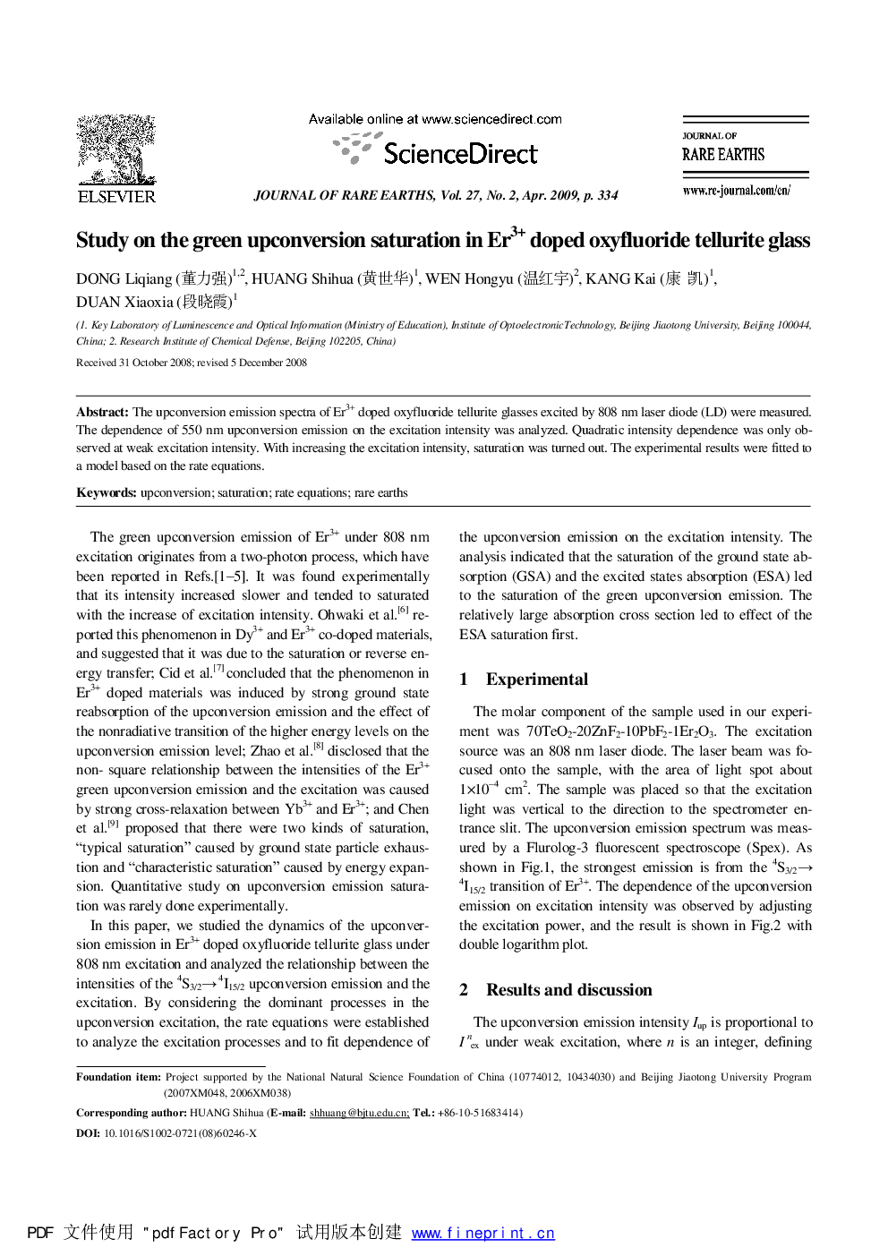 Study on the green upconversion saturation in Er3+ doped oxyfluoride tellurite glass 