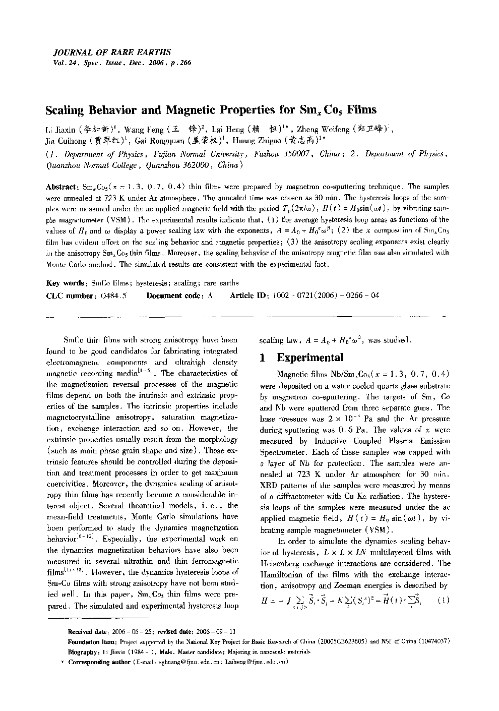 Scaling Behavior and Magnetic Properties for Smx Co5 Films 