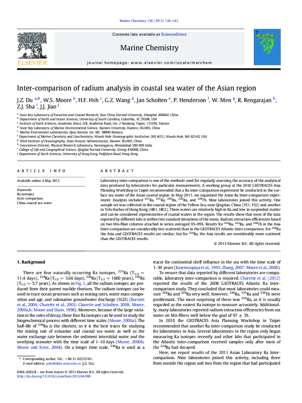 Inter-comparison of radium analysis in coastal sea water of the Asian region