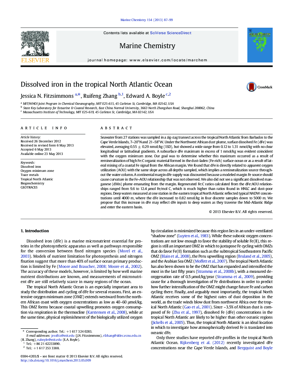 Dissolved iron in the tropical North Atlantic Ocean