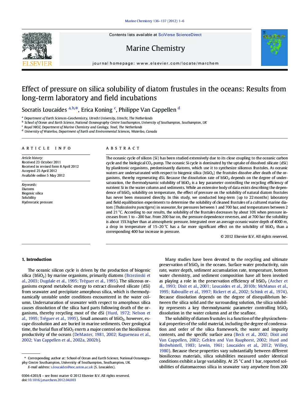 Effect of pressure on silica solubility of diatom frustules in the oceans: Results from long-term laboratory and field incubations