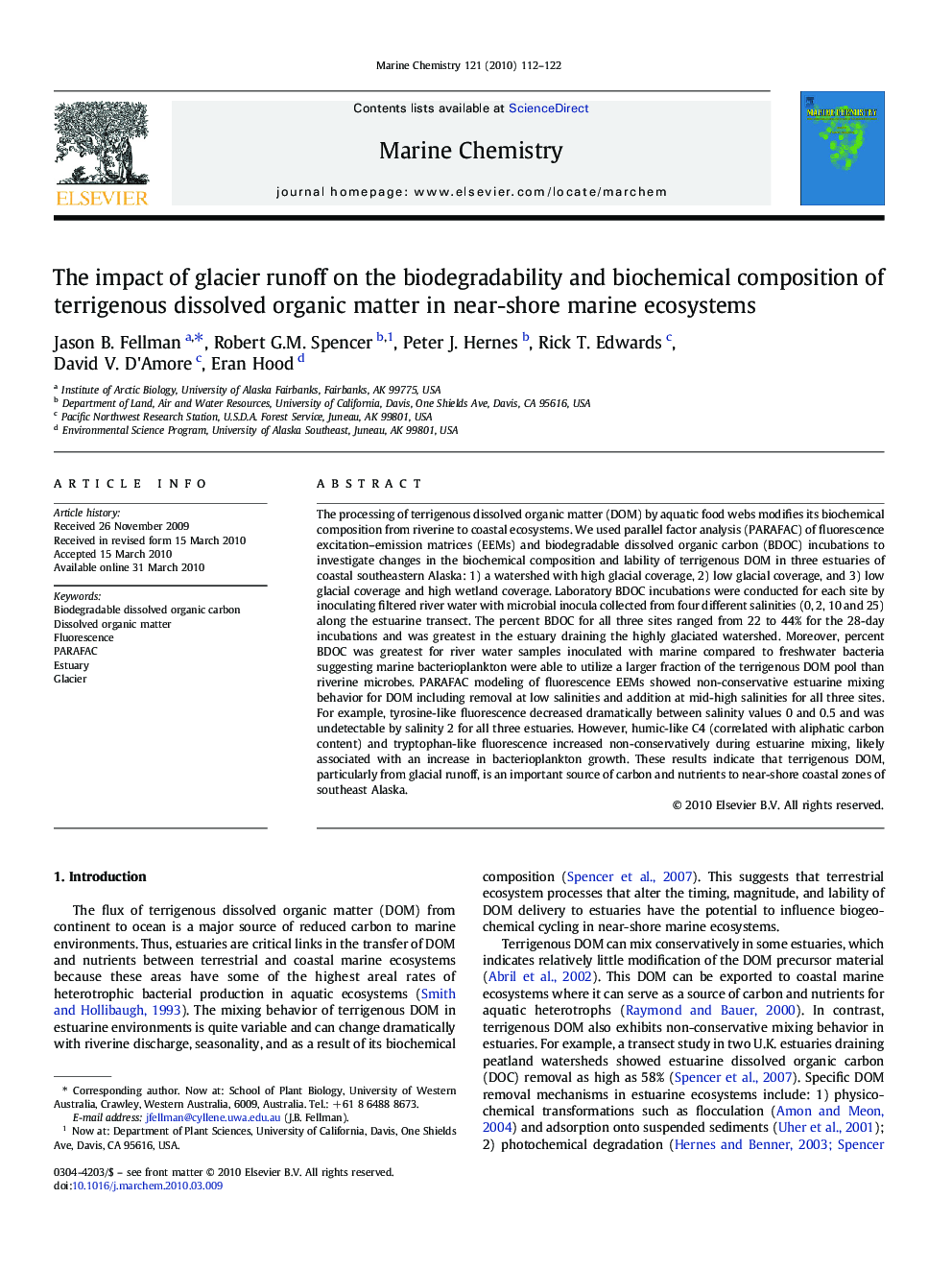 The impact of glacier runoff on the biodegradability and biochemical composition of terrigenous dissolved organic matter in near-shore marine ecosystems