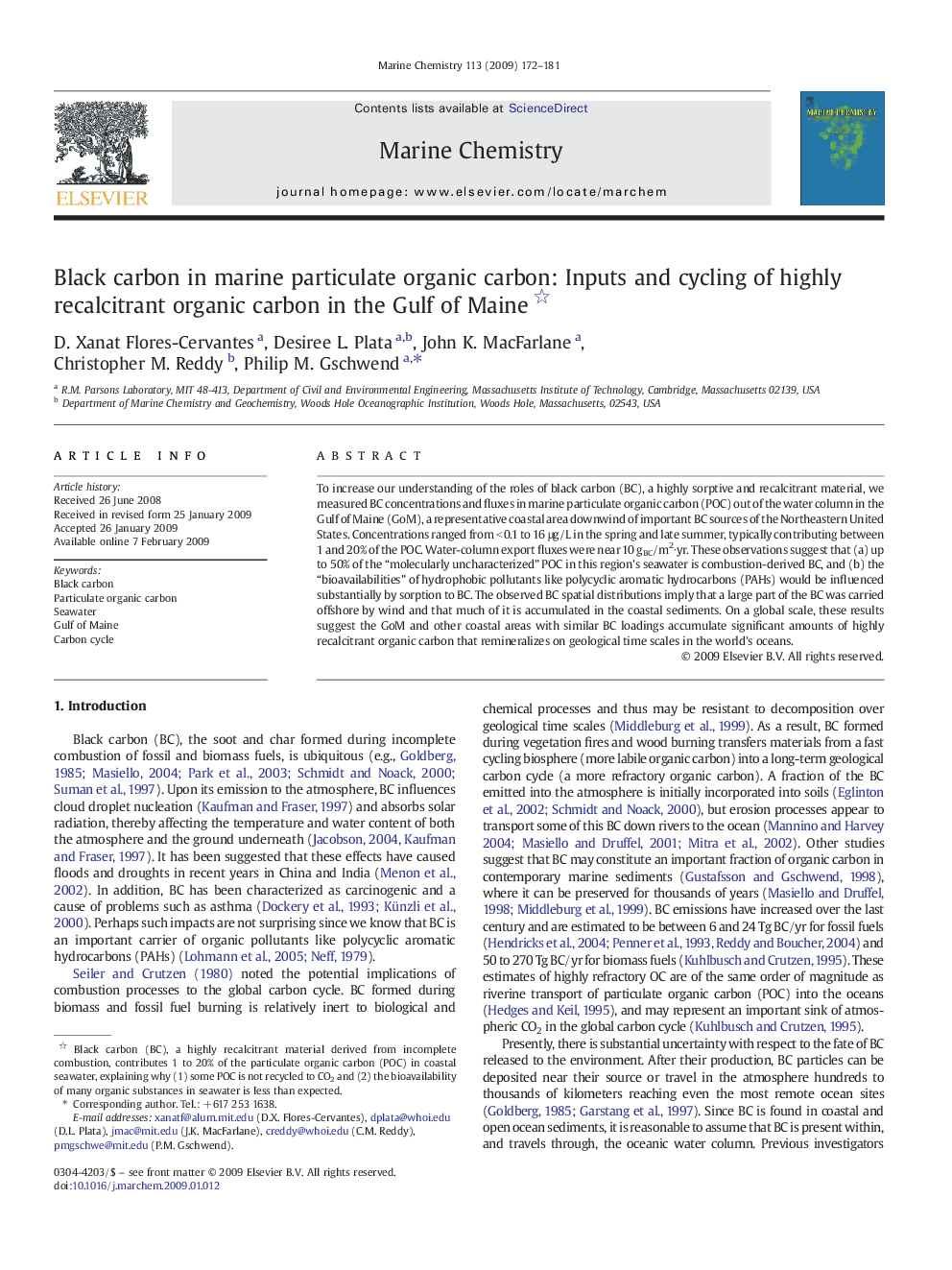 Black carbon in marine particulate organic carbon: Inputs and cycling of highly recalcitrant organic carbon in the Gulf of Maine 