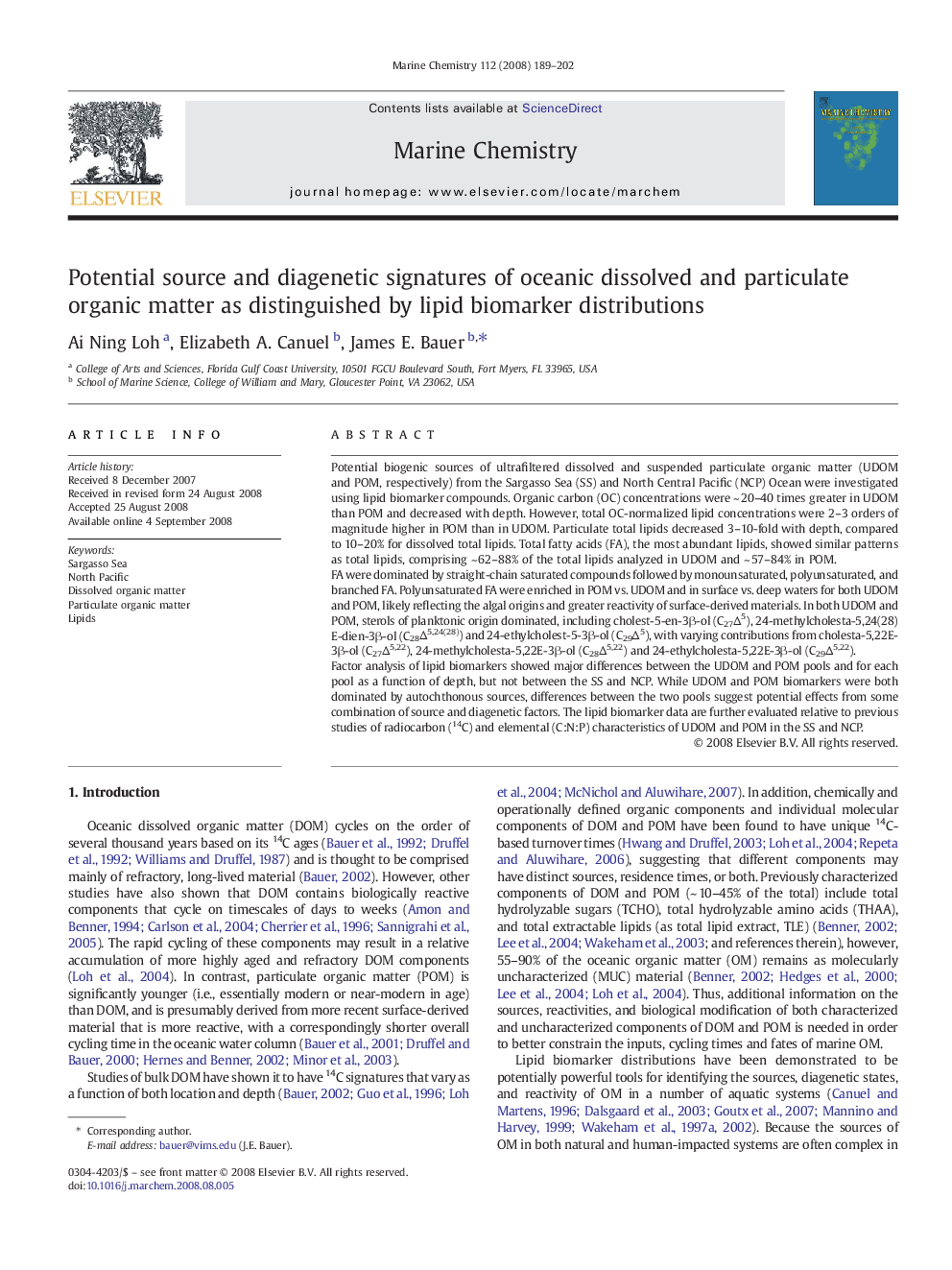 Potential source and diagenetic signatures of oceanic dissolved and particulate organic matter as distinguished by lipid biomarker distributions