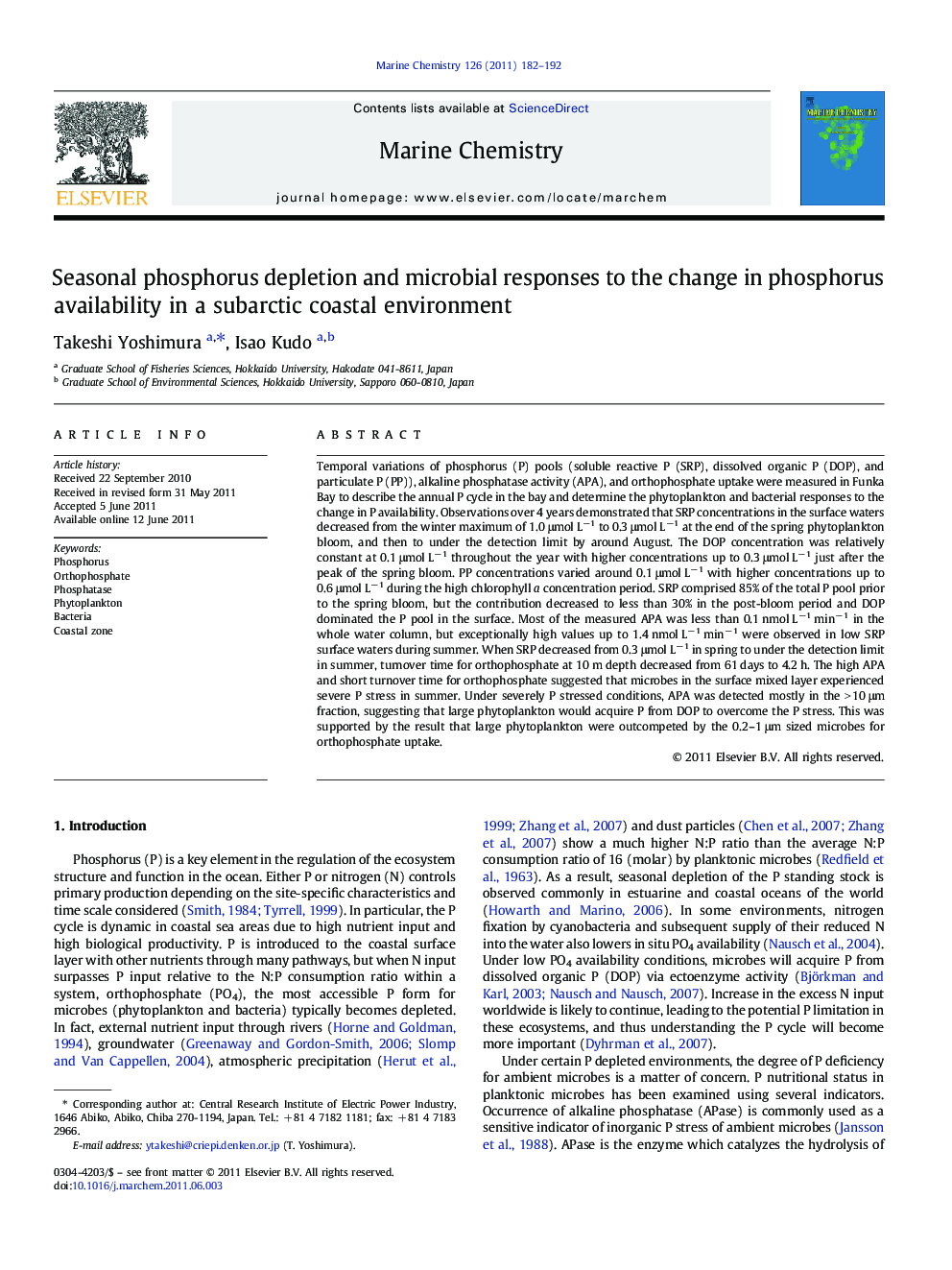 Seasonal phosphorus depletion and microbial responses to the change in phosphorus availability in a subarctic coastal environment