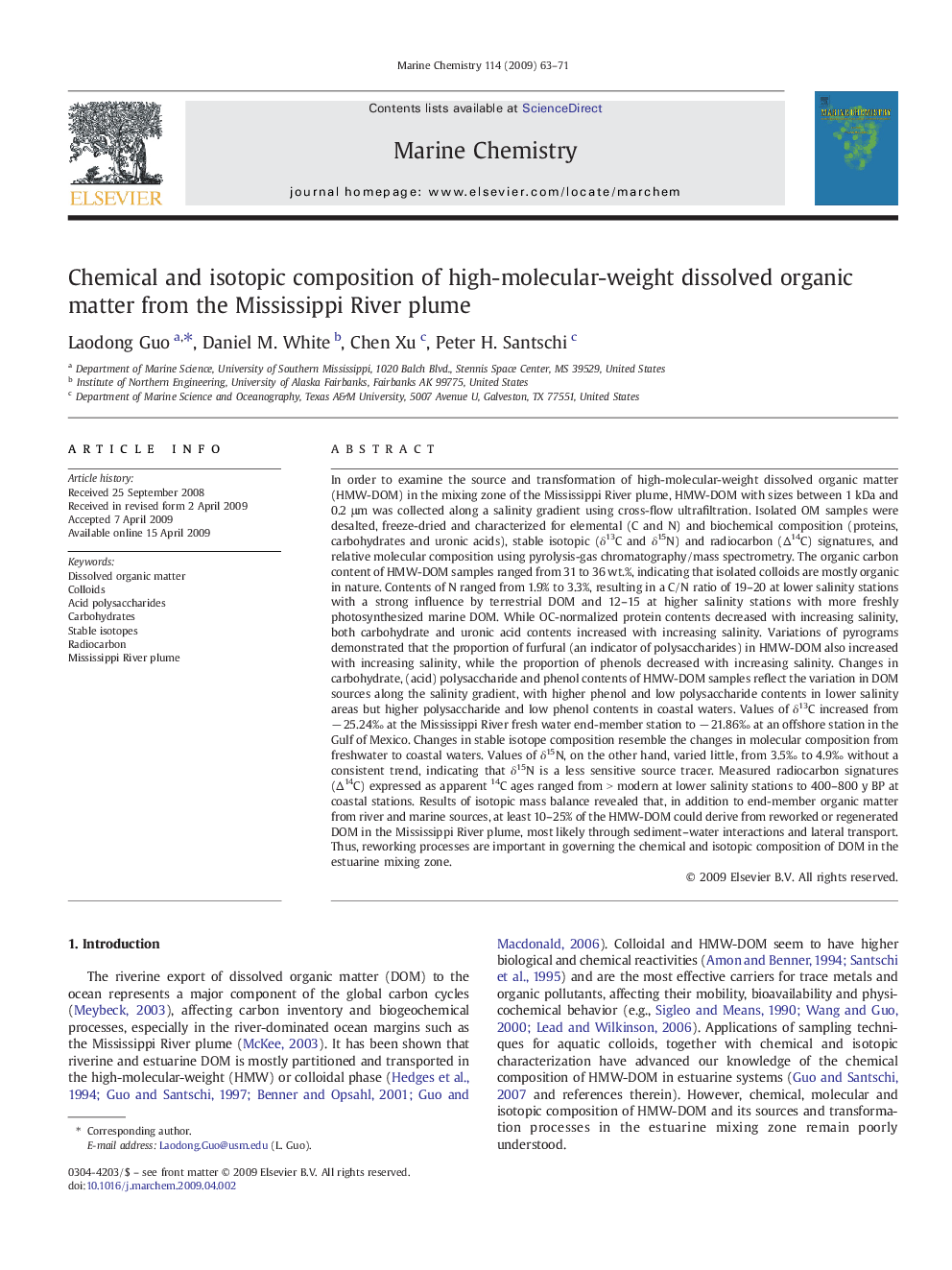 Chemical and isotopic composition of high-molecular-weight dissolved organic matter from the Mississippi River plume