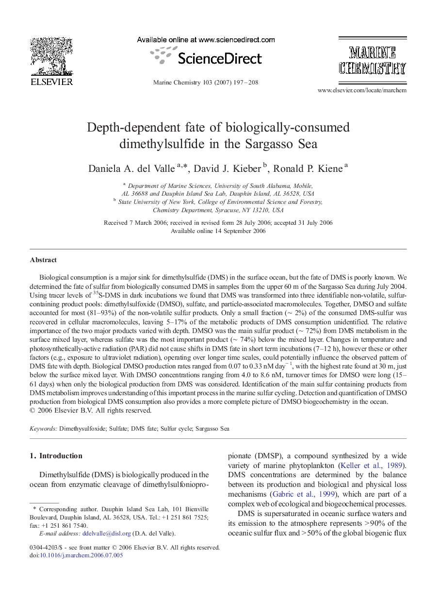 Depth-dependent fate of biologically-consumed dimethylsulfide in the Sargasso Sea