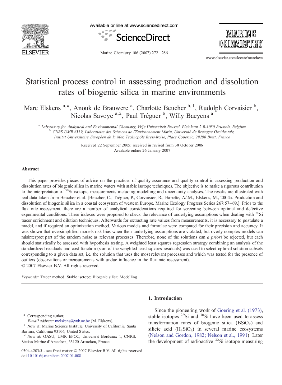 Statistical process control in assessing production and dissolution rates of biogenic silica in marine environments