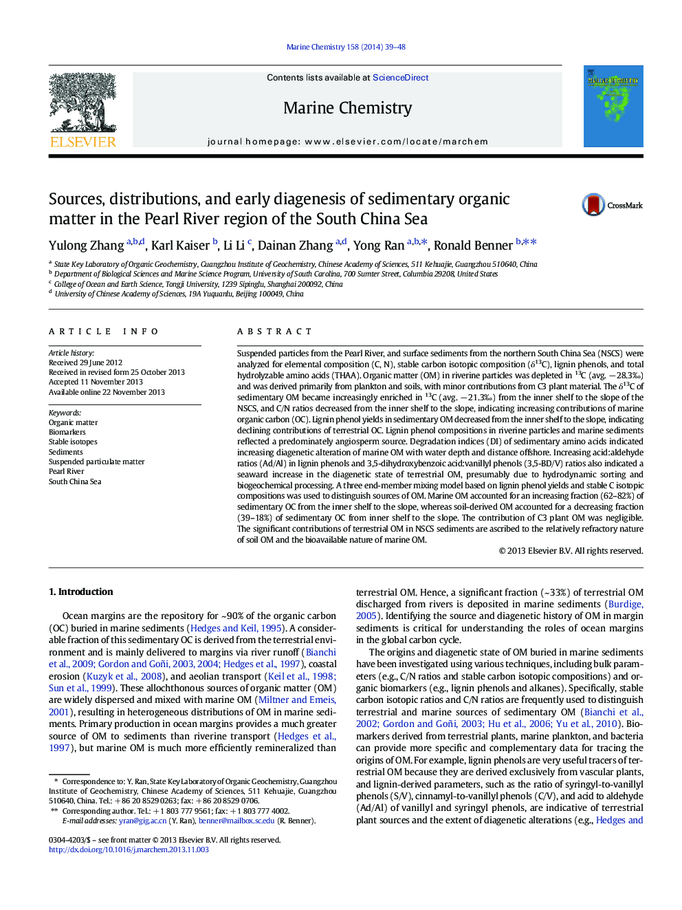 Sources, distributions, and early diagenesis of sedimentary organic matter in the Pearl River region of the South China Sea