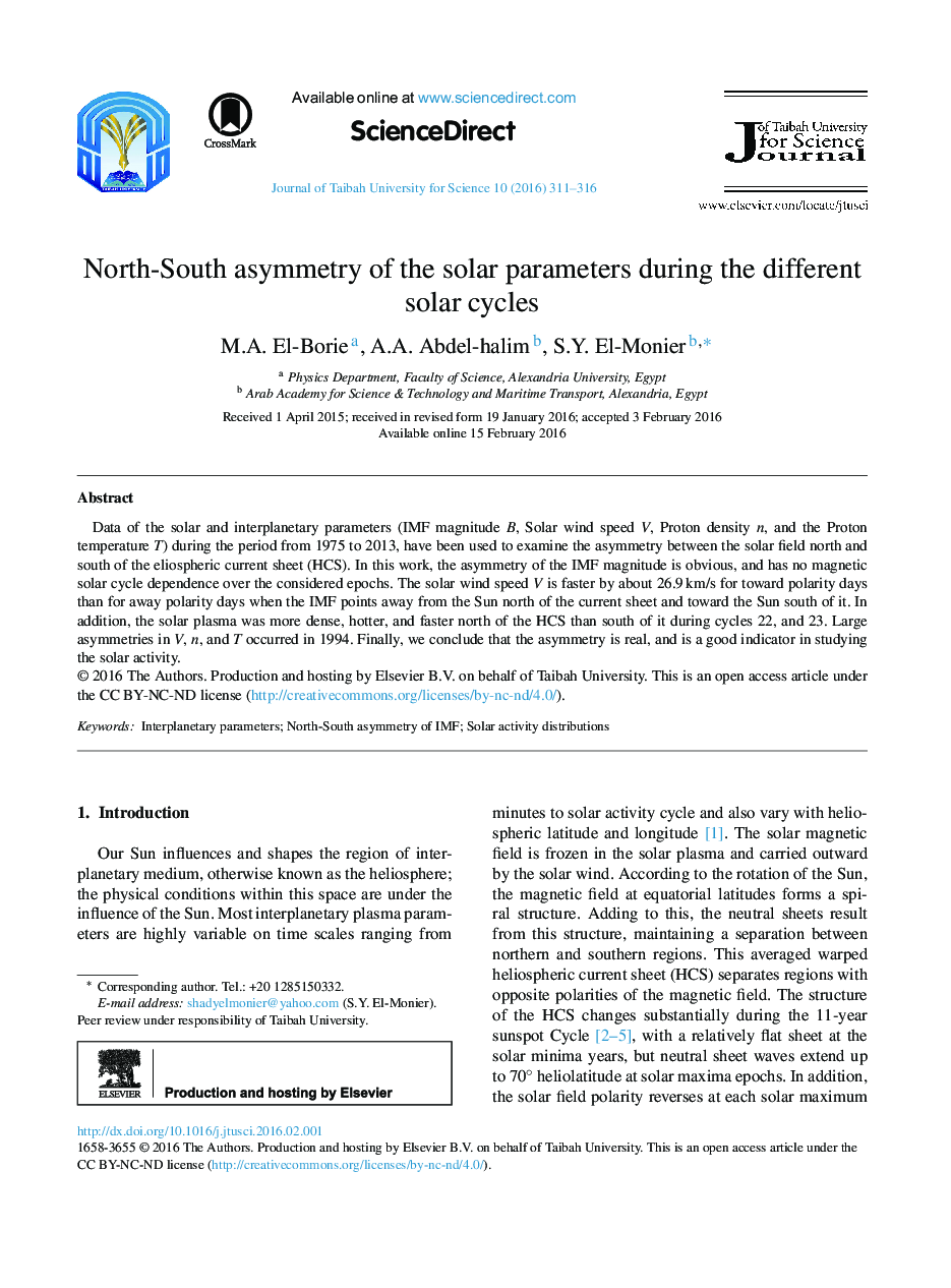 North-South asymmetry of the solar parameters during the different solar cycles 