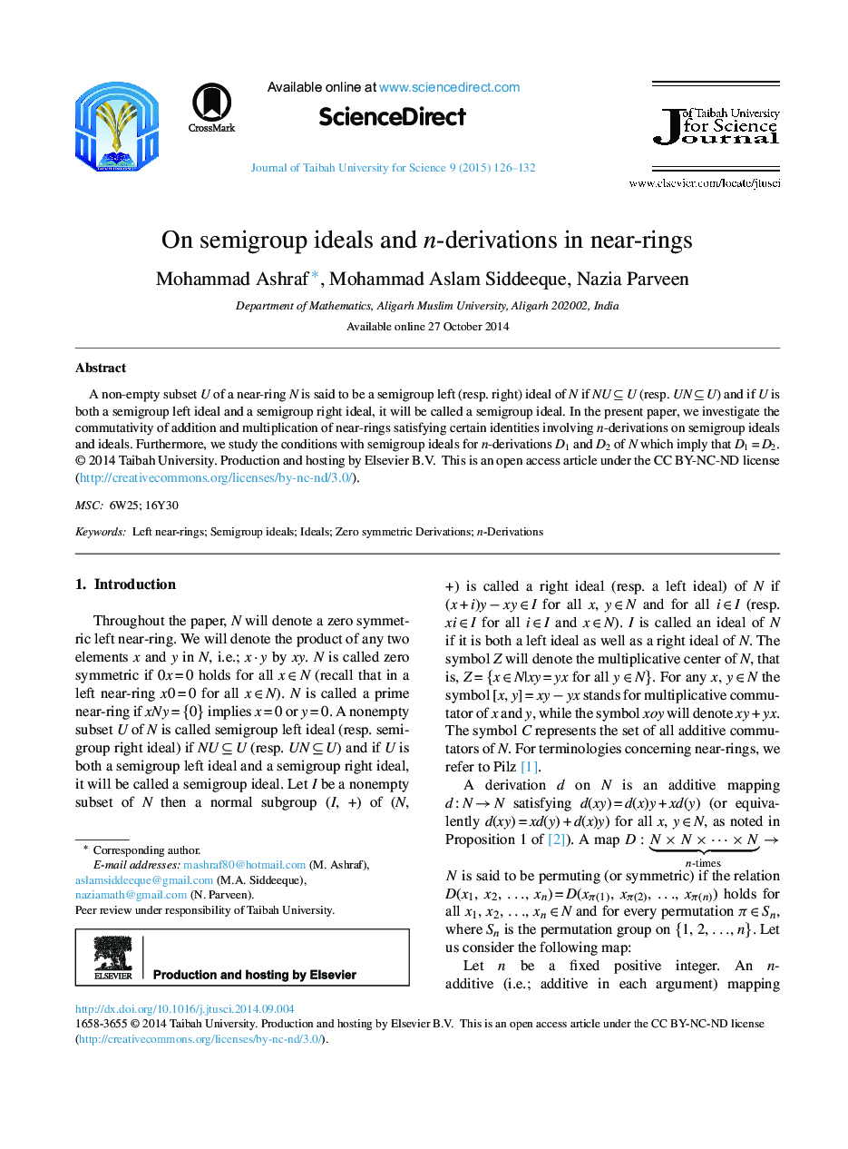 On semigroup ideals and n-derivations in near-rings 