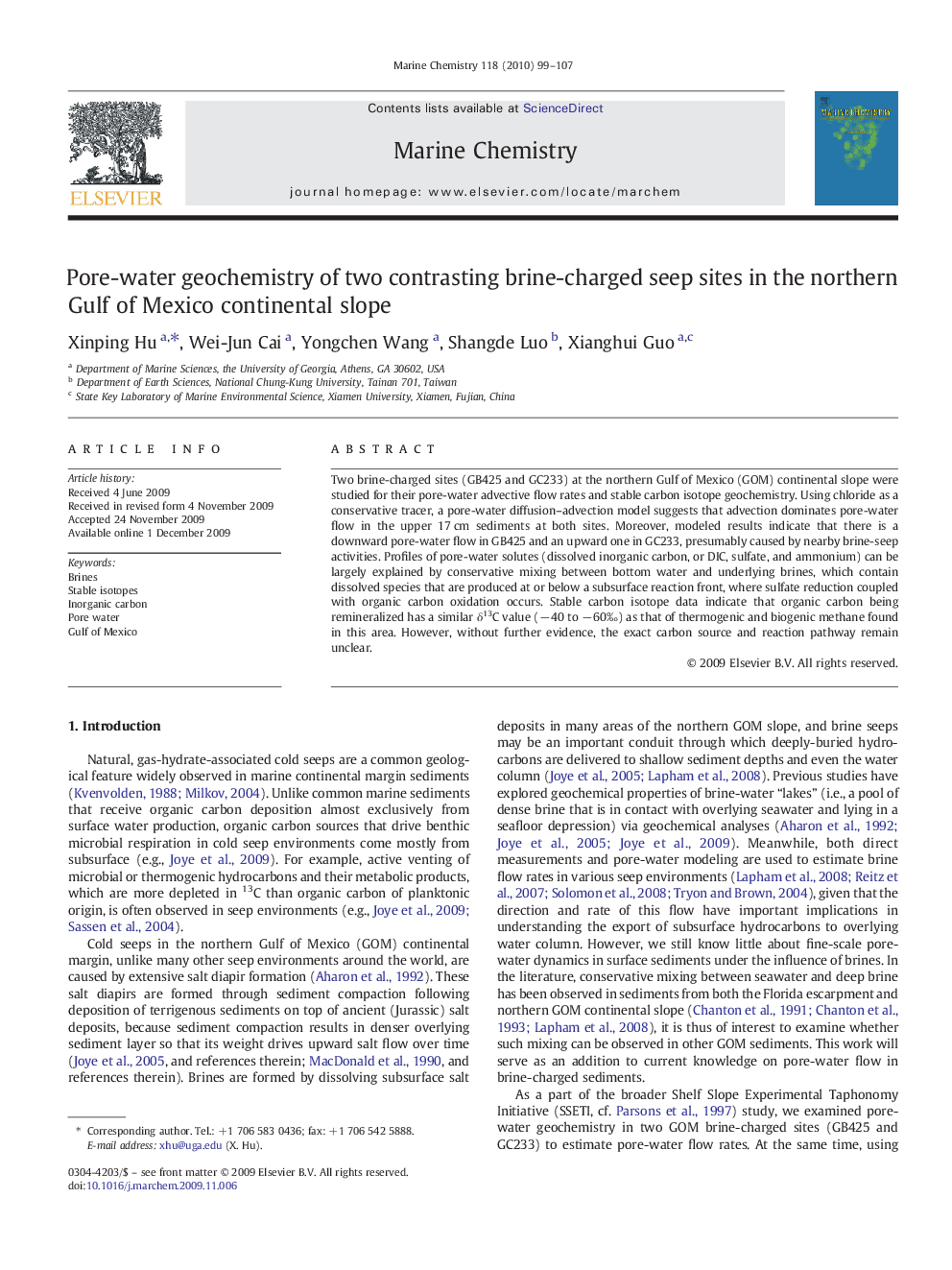 Pore-water geochemistry of two contrasting brine-charged seep sites in the northern Gulf of Mexico continental slope