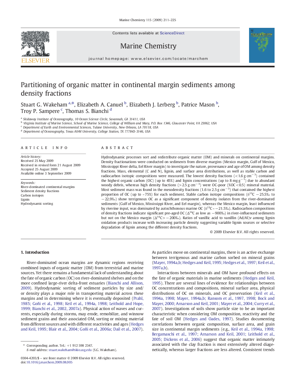 Partitioning of organic matter in continental margin sediments among density fractions