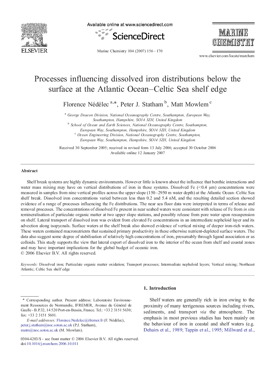 Processes influencing dissolved iron distributions below the surface at the Atlantic Ocean–Celtic Sea shelf edge