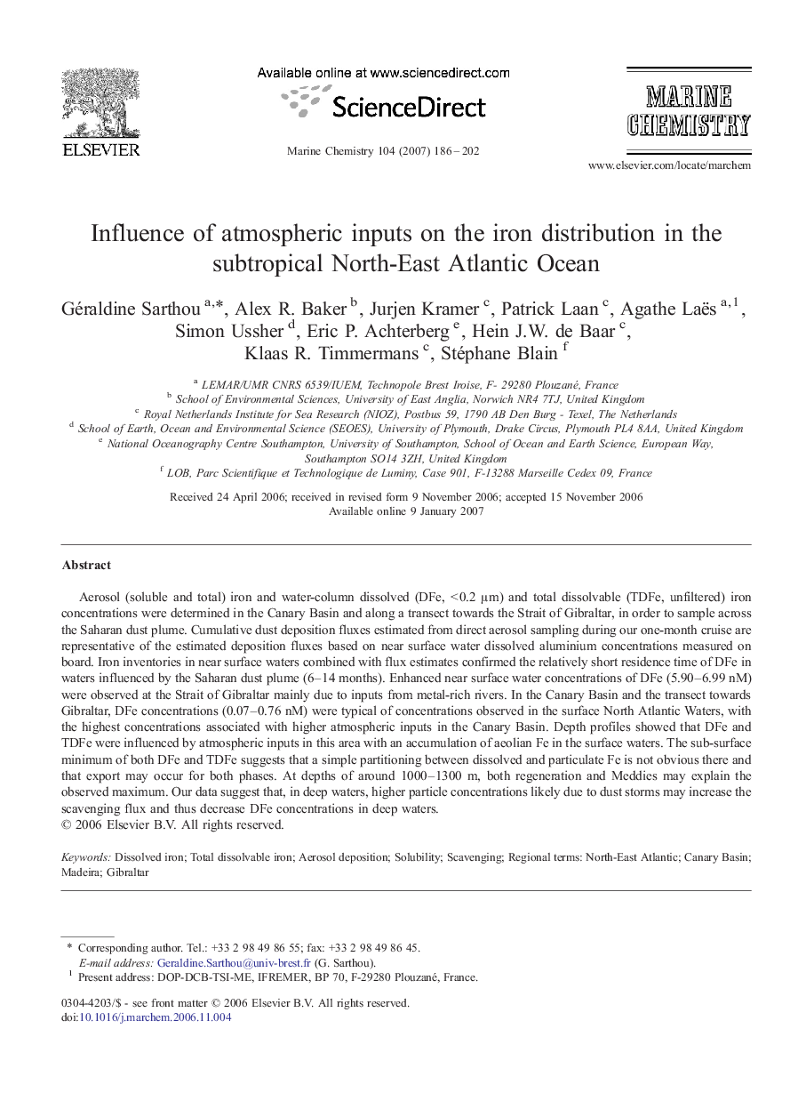 Influence of atmospheric inputs on the iron distribution in the subtropical North-East Atlantic Ocean