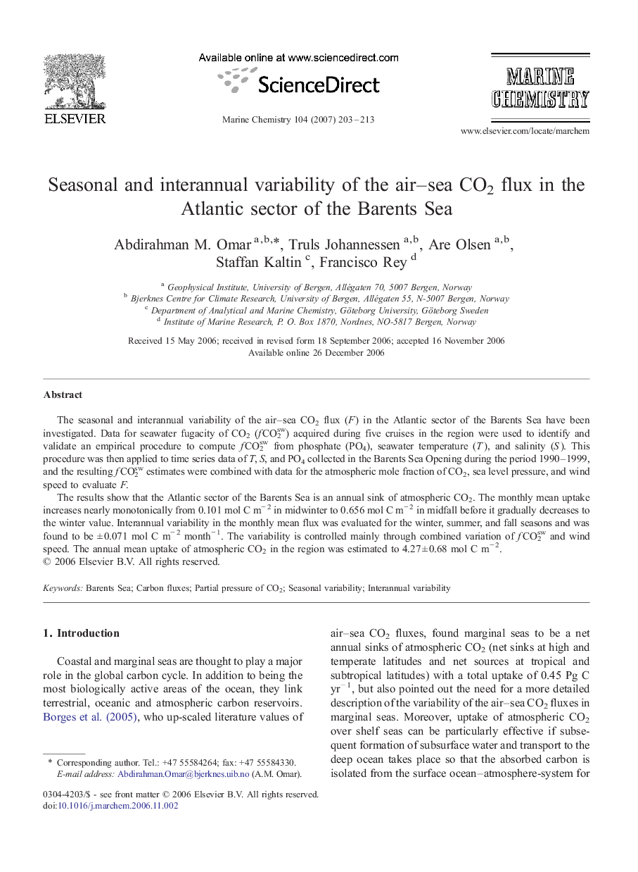 Seasonal and interannual variability of the air-sea CO2 flux in the Atlantic sector of the Barents Sea