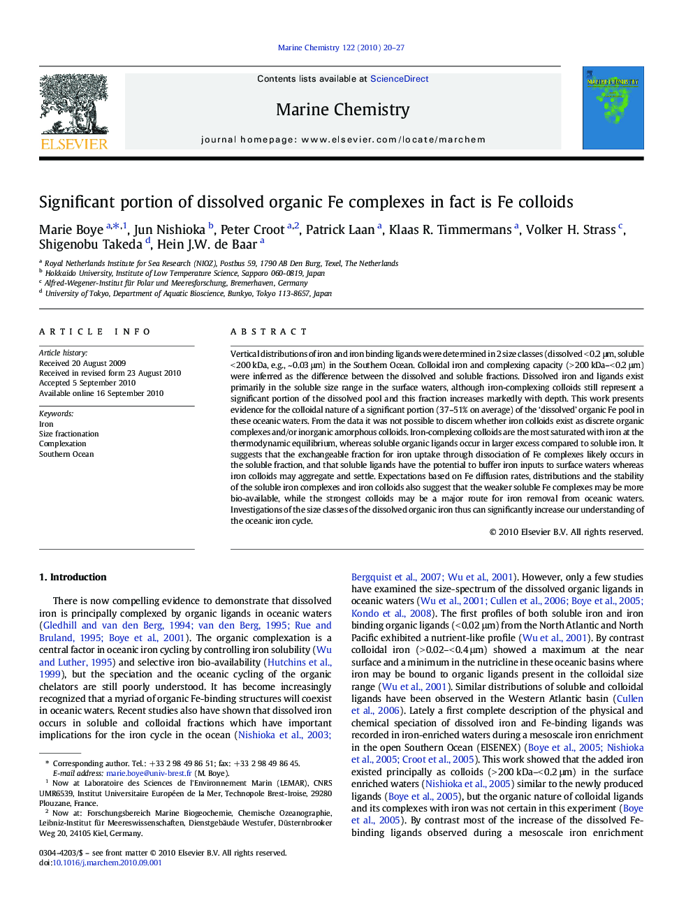 Significant portion of dissolved organic Fe complexes in fact is Fe colloids