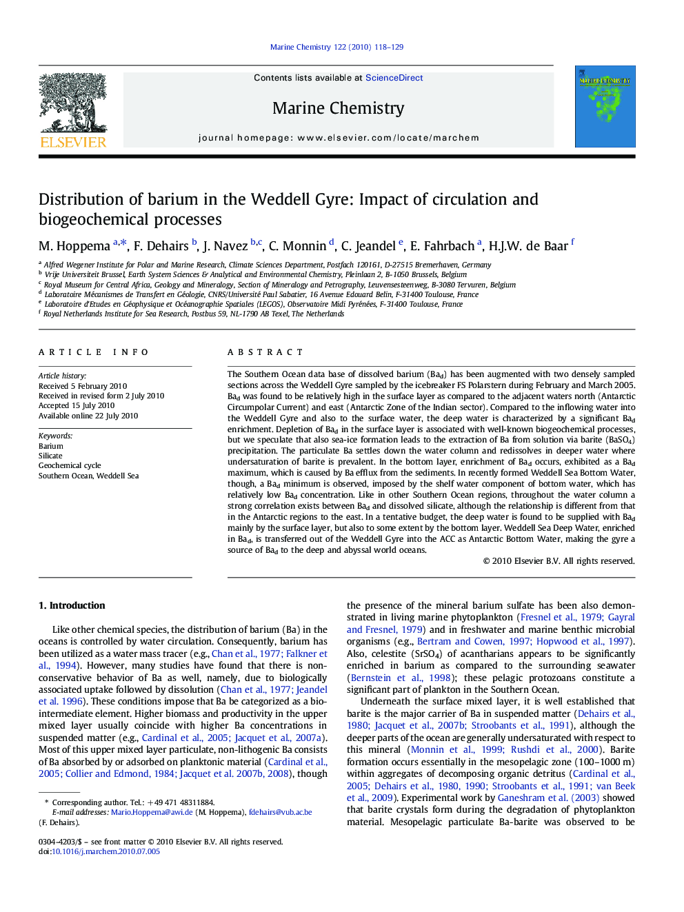 Distribution of barium in the Weddell Gyre: Impact of circulation and biogeochemical processes