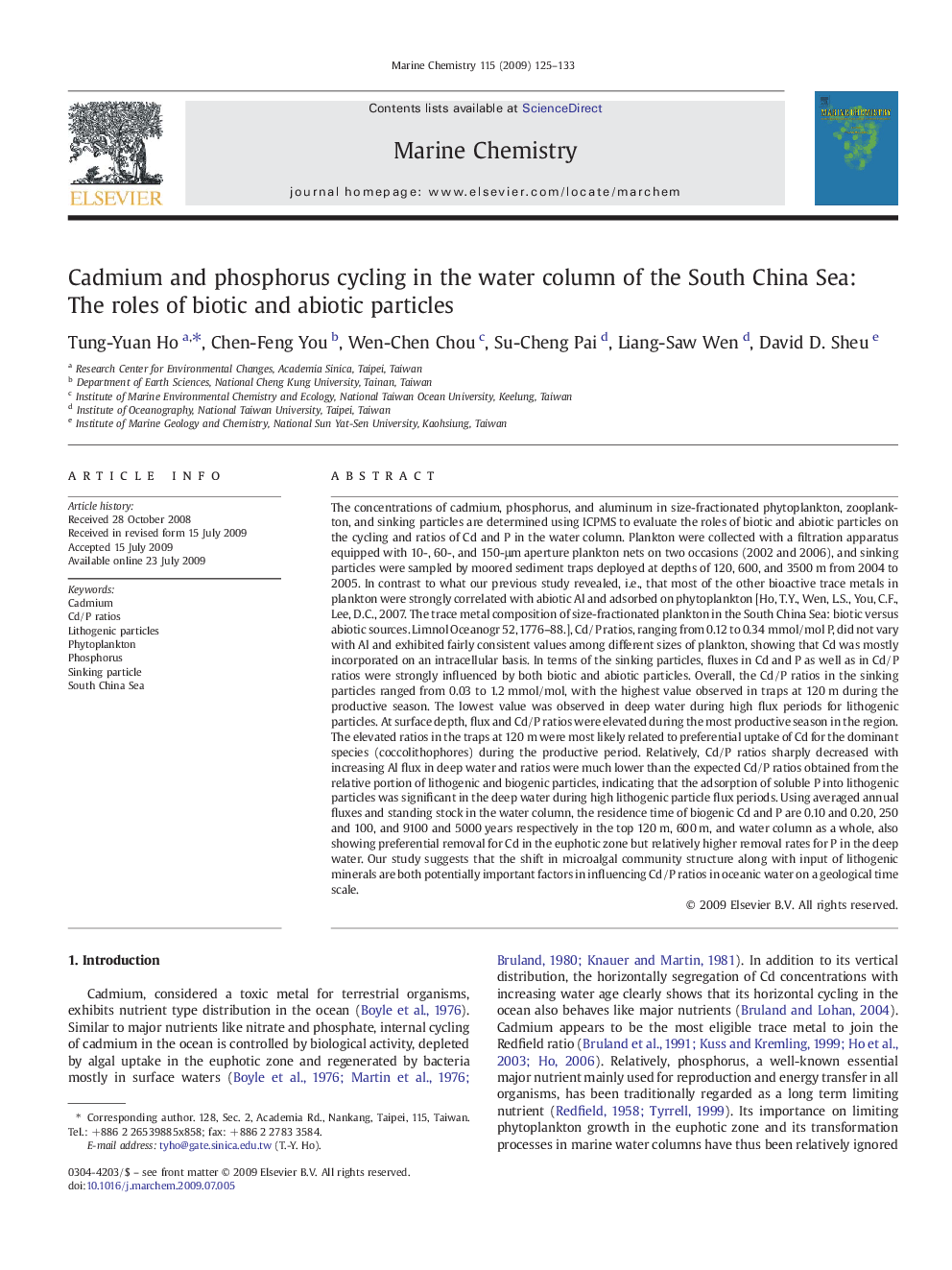 Cadmium and phosphorus cycling in the water column of the South China Sea: The roles of biotic and abiotic particles