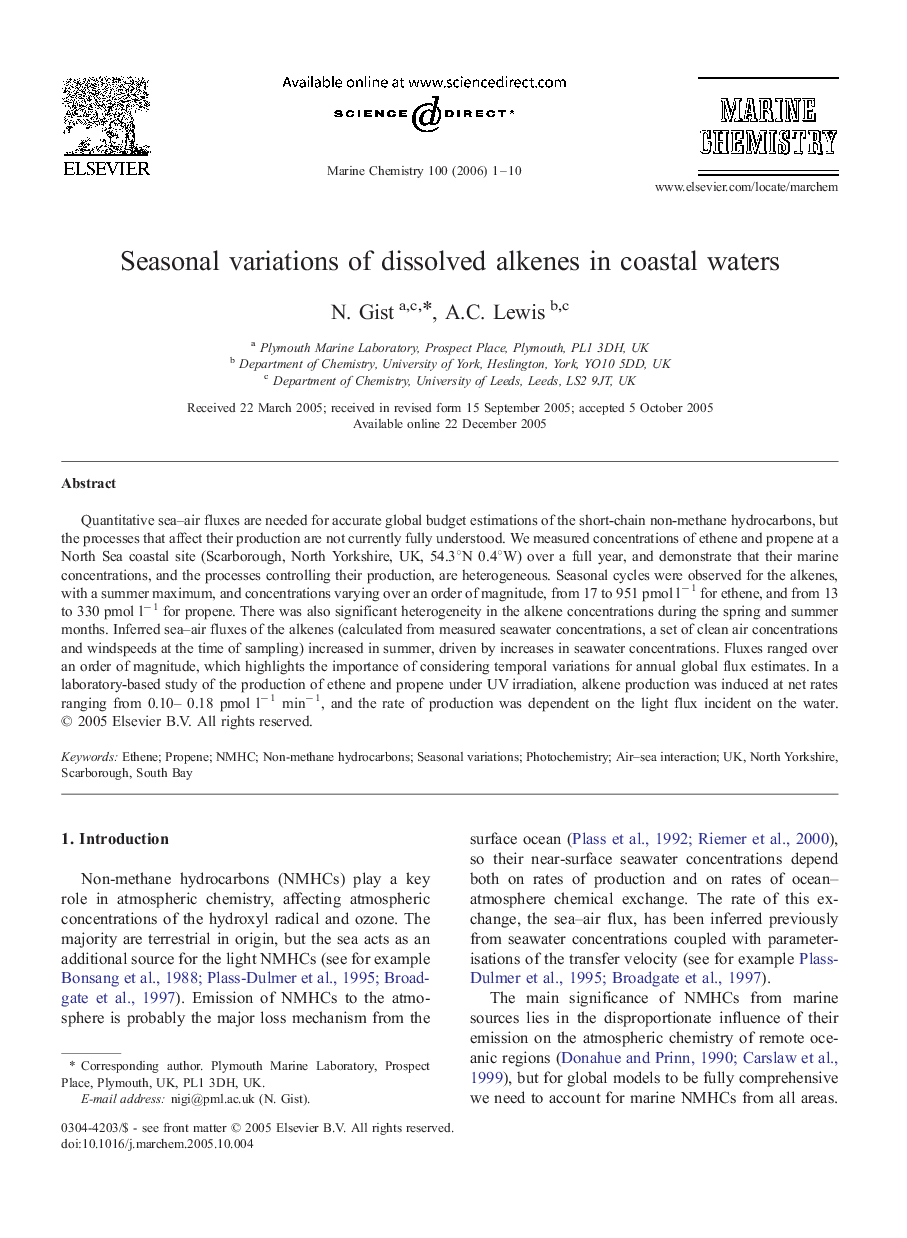 Seasonal variations of dissolved alkenes in coastal waters