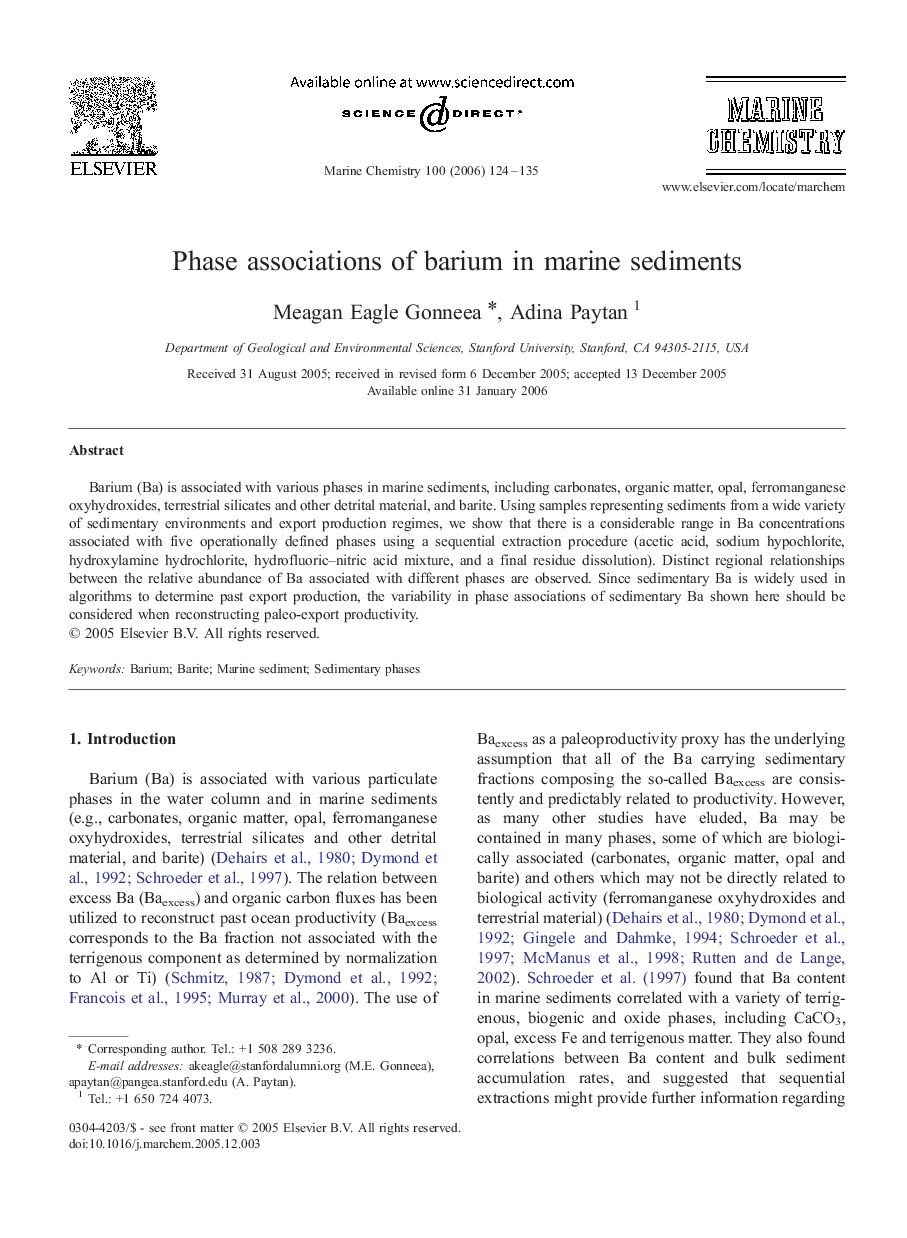 Phase associations of barium in marine sediments