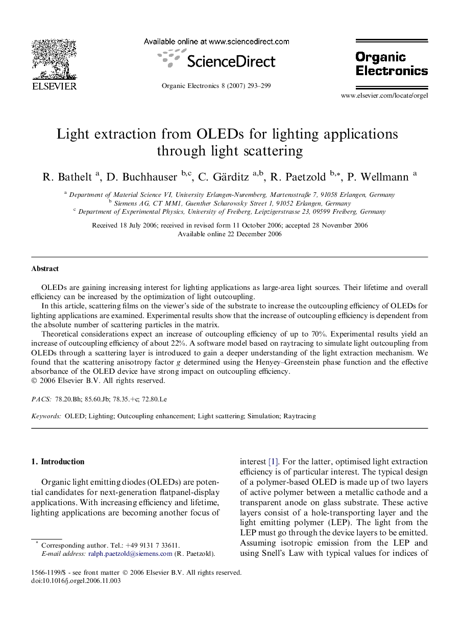 Light extraction from OLEDs for lighting applications through light scattering