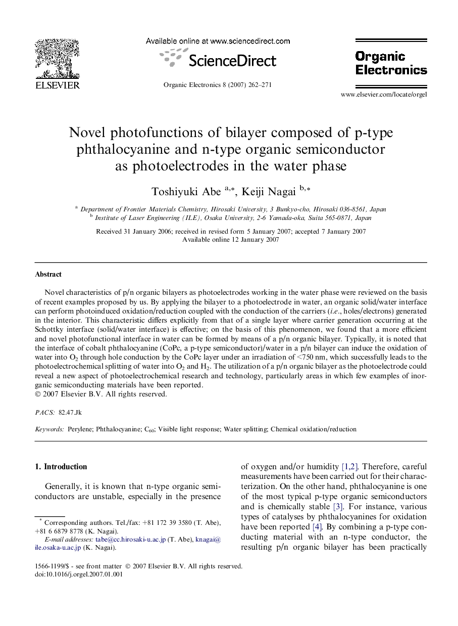 Novel photofunctions of bilayer composed of p-type phthalocyanine and n-type organic semiconductor as photoelectrodes in the water phase