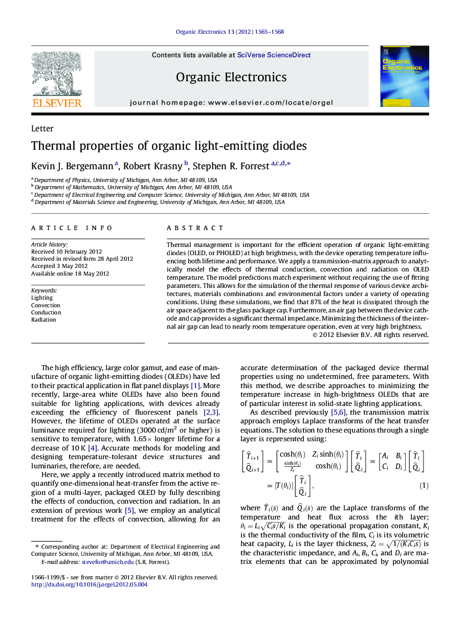 Thermal properties of organic light-emitting diodes