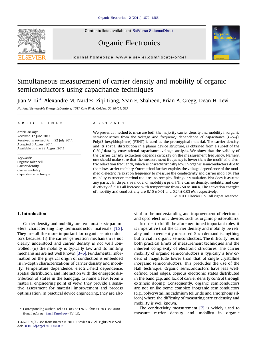 Simultaneous measurement of carrier density and mobility of organic semiconductors using capacitance techniques