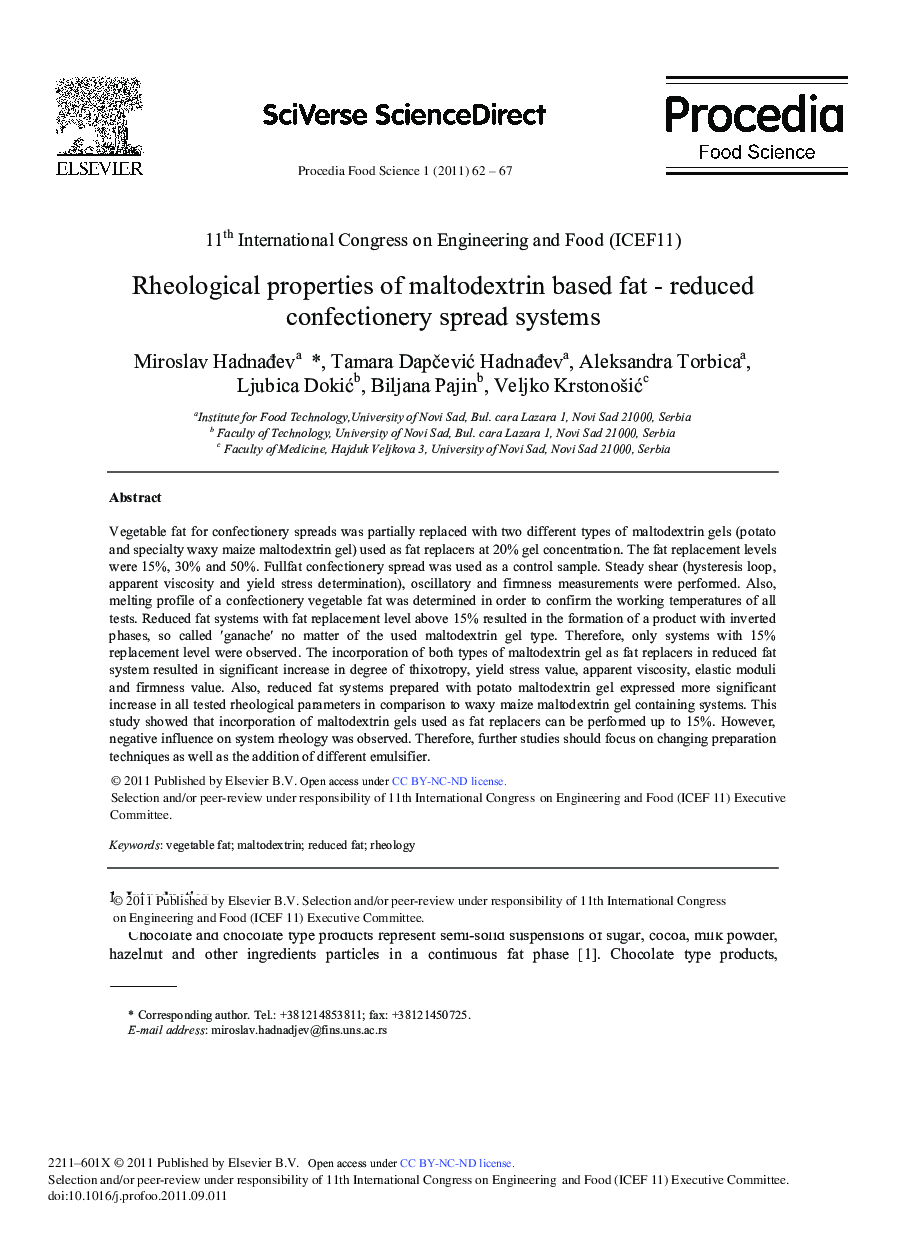 Rheological properties of maltodextrin based fat - reduced confectionery spread systems