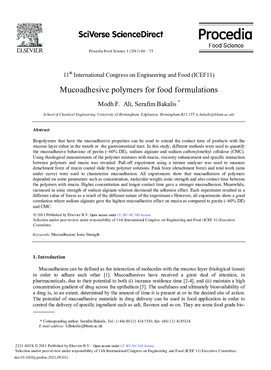 Mucoadhesive polymers for food formulations