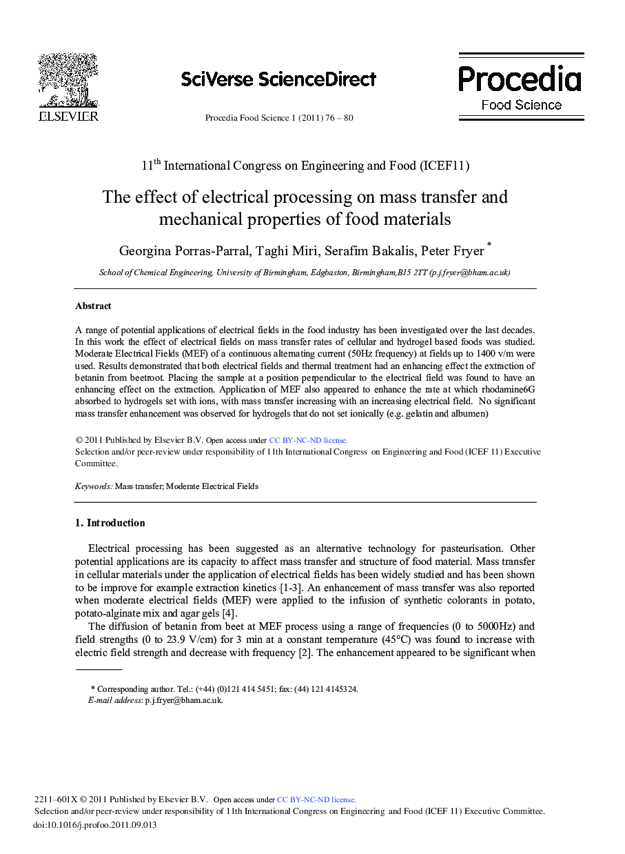 The effect of electrical processing on mass transfer and mechanical properties of food materials