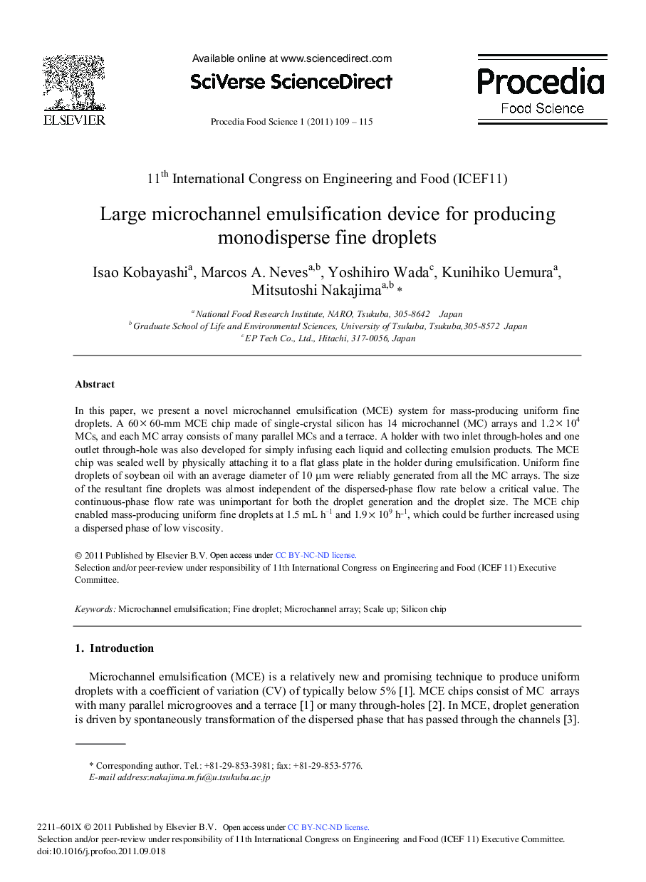 Large microchannel emulsification device for producing monodisperse fine droplets