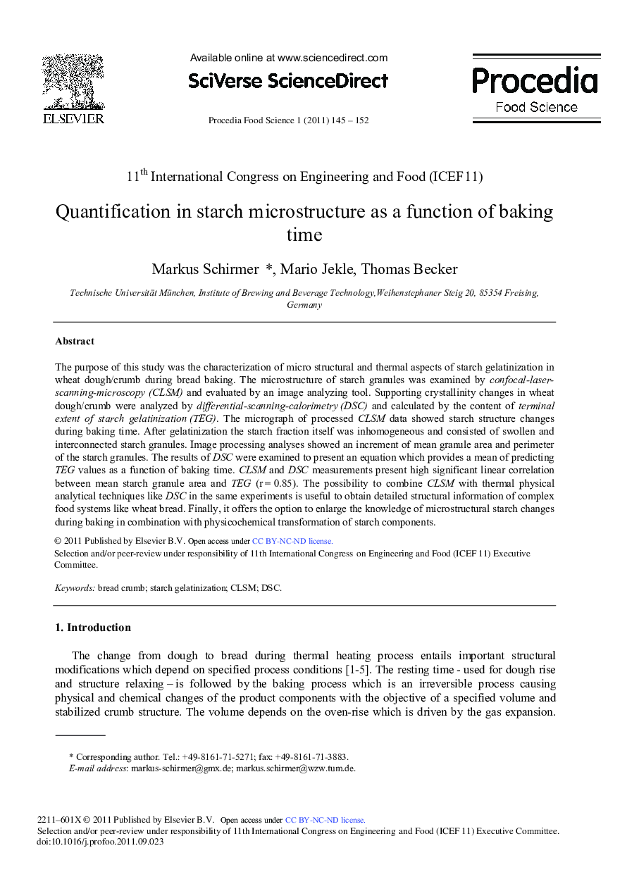 Quantification in starch microstructure as a function of baking time