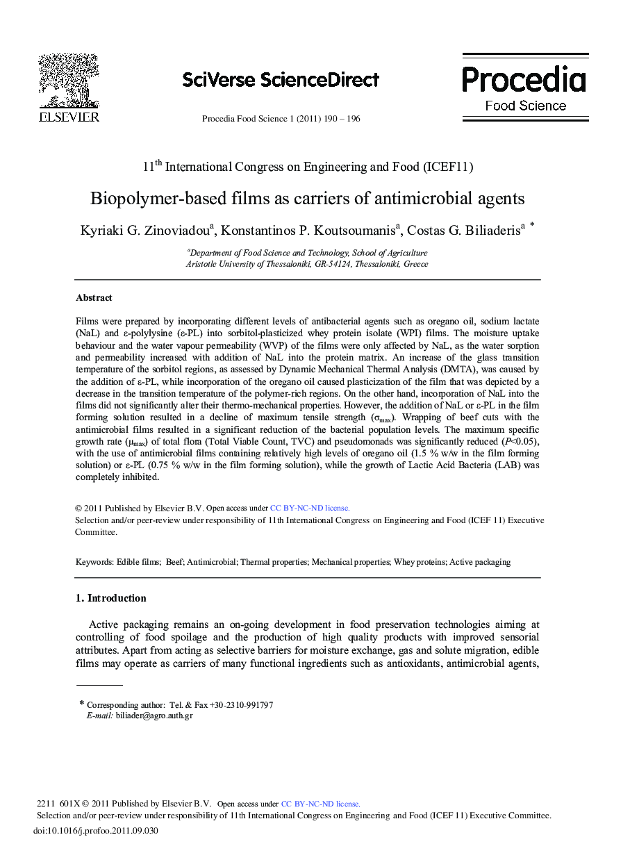 Biopolymer-based films as carriers of antimicrobial agents