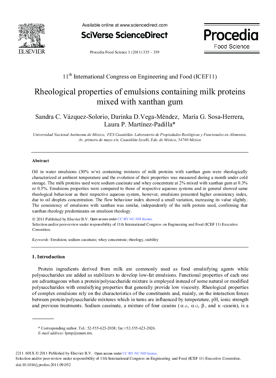 Rheological properties of emulsions containing milk proteins mixed with xanthan gum