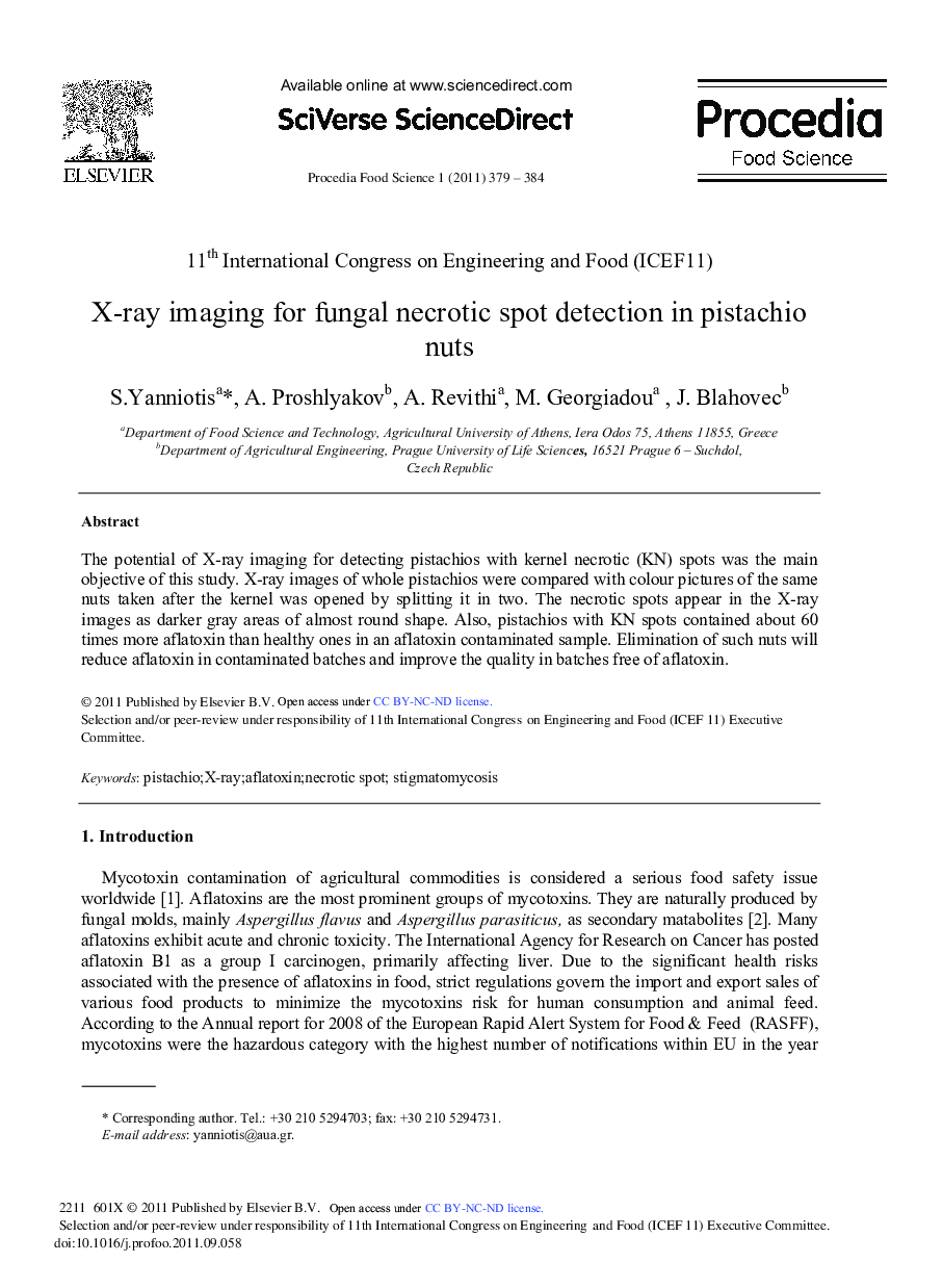 X-ray imaging for fungal necrotic spot detection in pistachio nuts