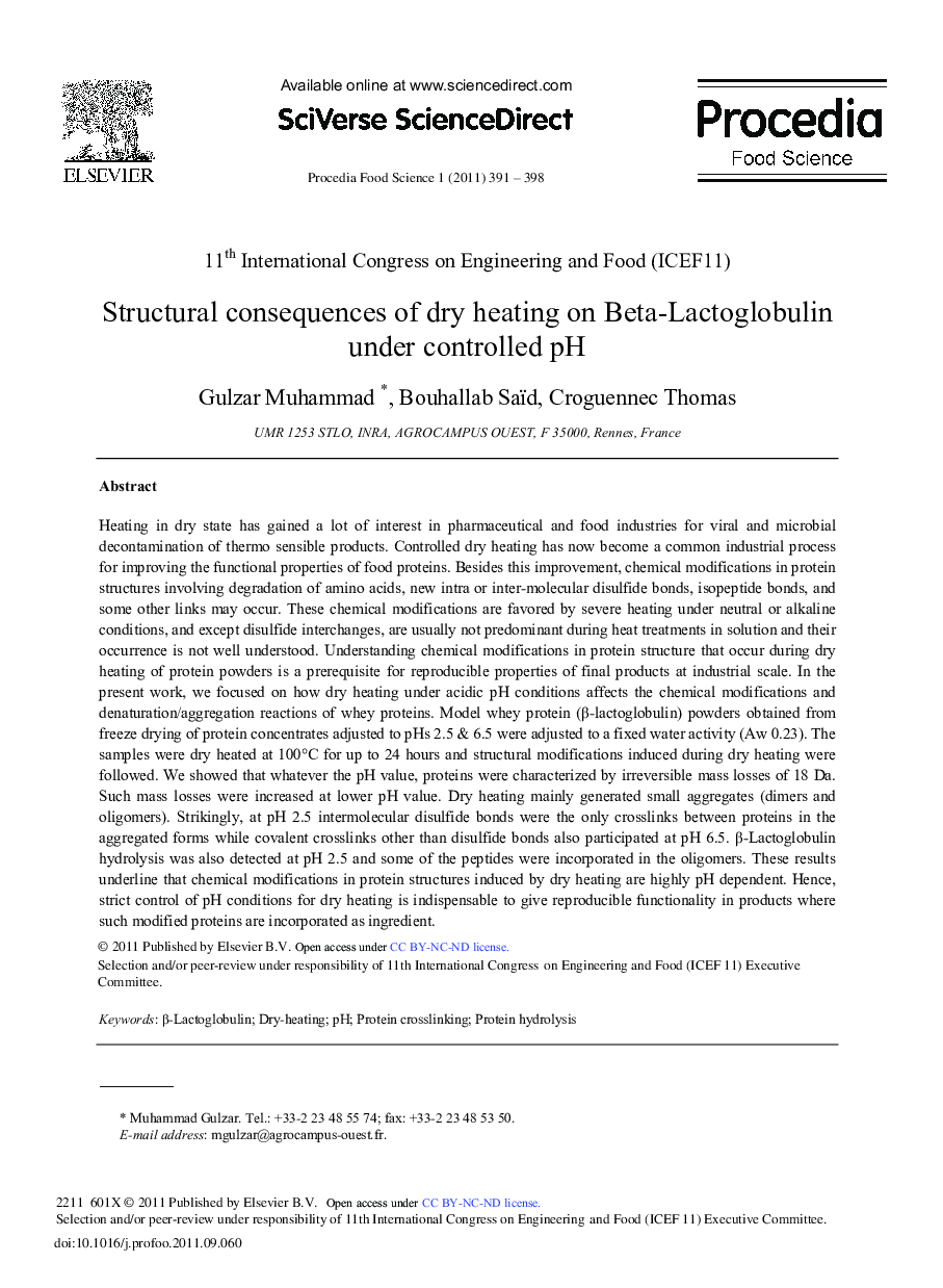 Structural consequences of dry heating on Beta-Lactoglobulin under controlled pH