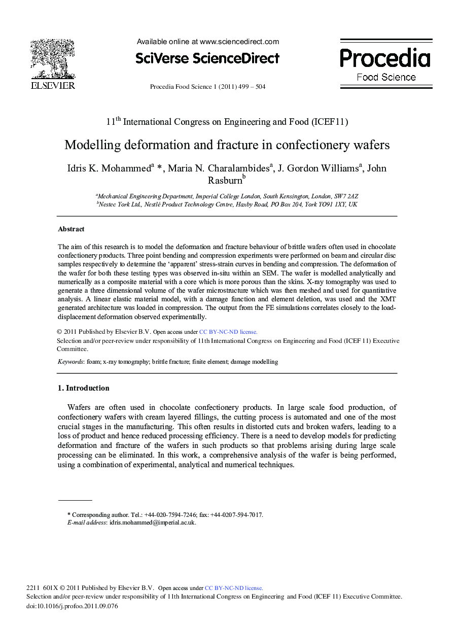 Modelling deformation and fracture in confectionery wafers