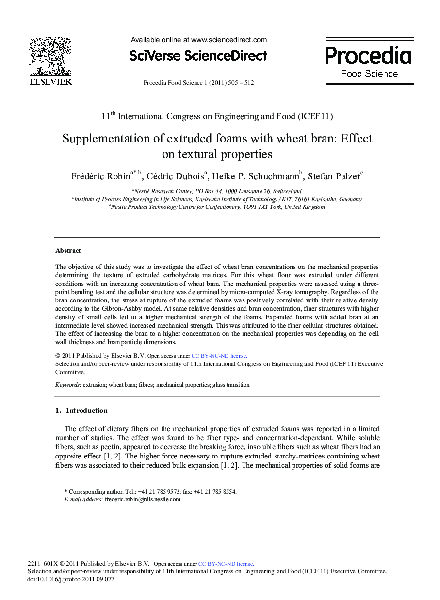 Supplementation of extruded foams with wheat bran: Effect on textural properties