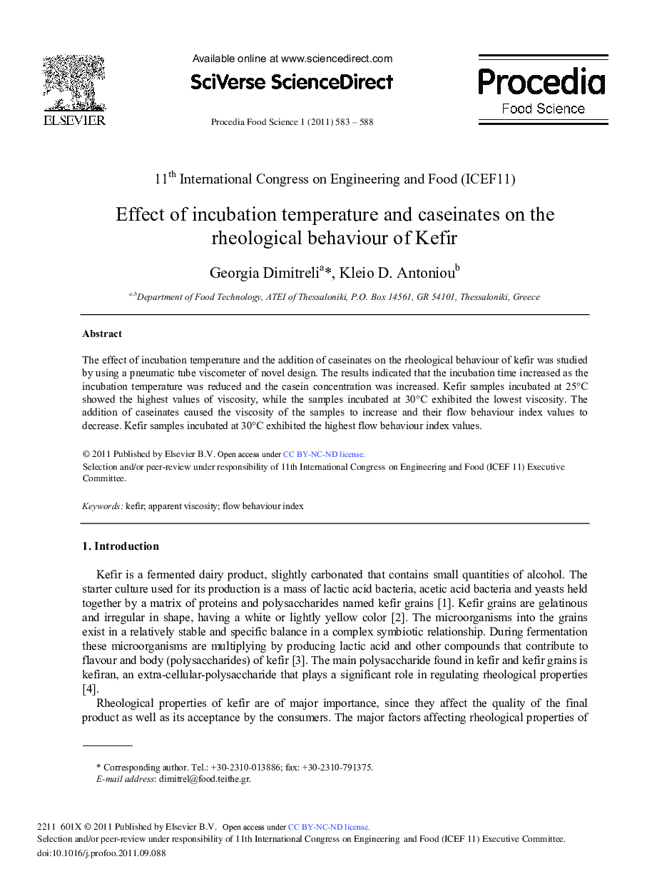 Effect of incubation temperature and caseinates on the rheological behaviour of Kefir