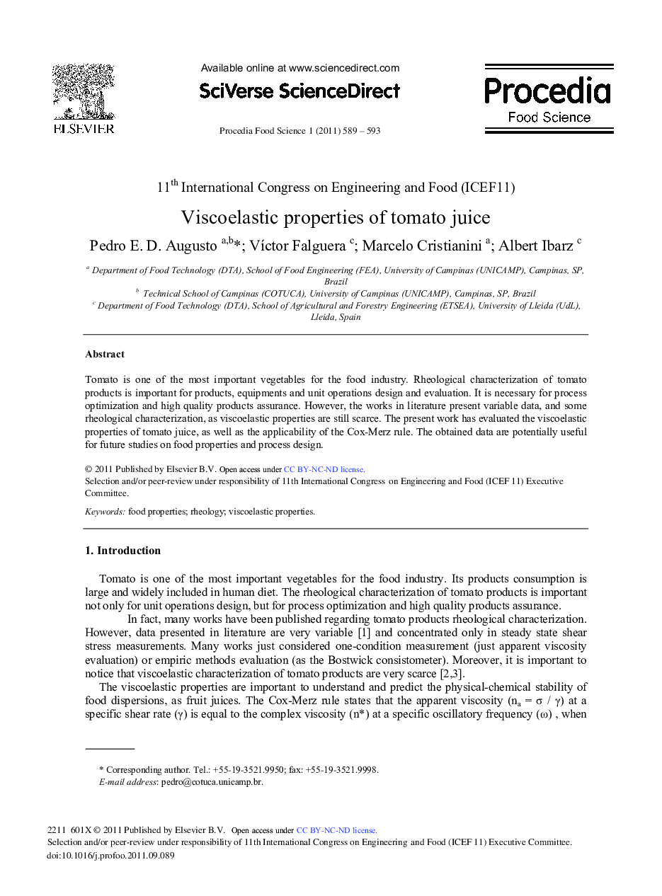 Viscoelastic properties of tomato juice