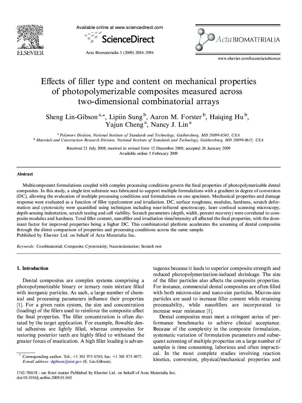 Effects of filler type and content on mechanical properties of photopolymerizable composites measured across two-dimensional combinatorial arrays