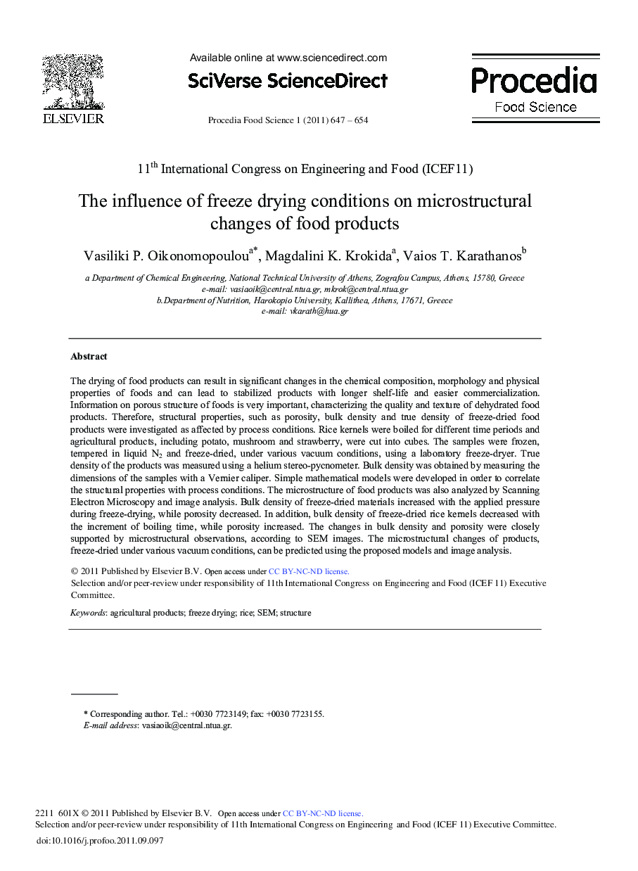 The influence of freeze drying conditions on microstructural changes of food products