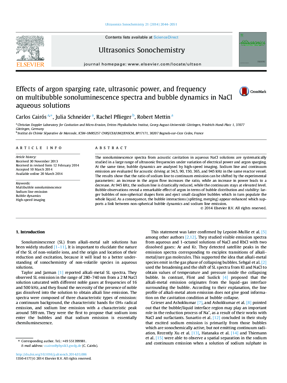 Effects of argon sparging rate, ultrasonic power, and frequency on multibubble sonoluminescence spectra and bubble dynamics in NaCl aqueous solutions