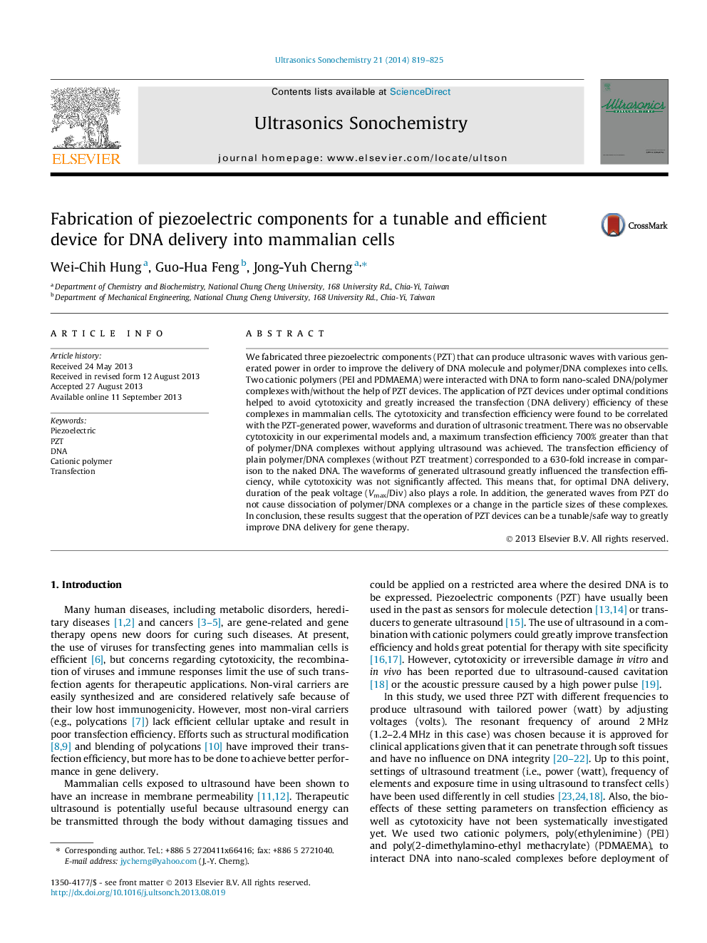 Fabrication of piezoelectric components for a tunable and efficient device for DNA delivery into mammalian cells